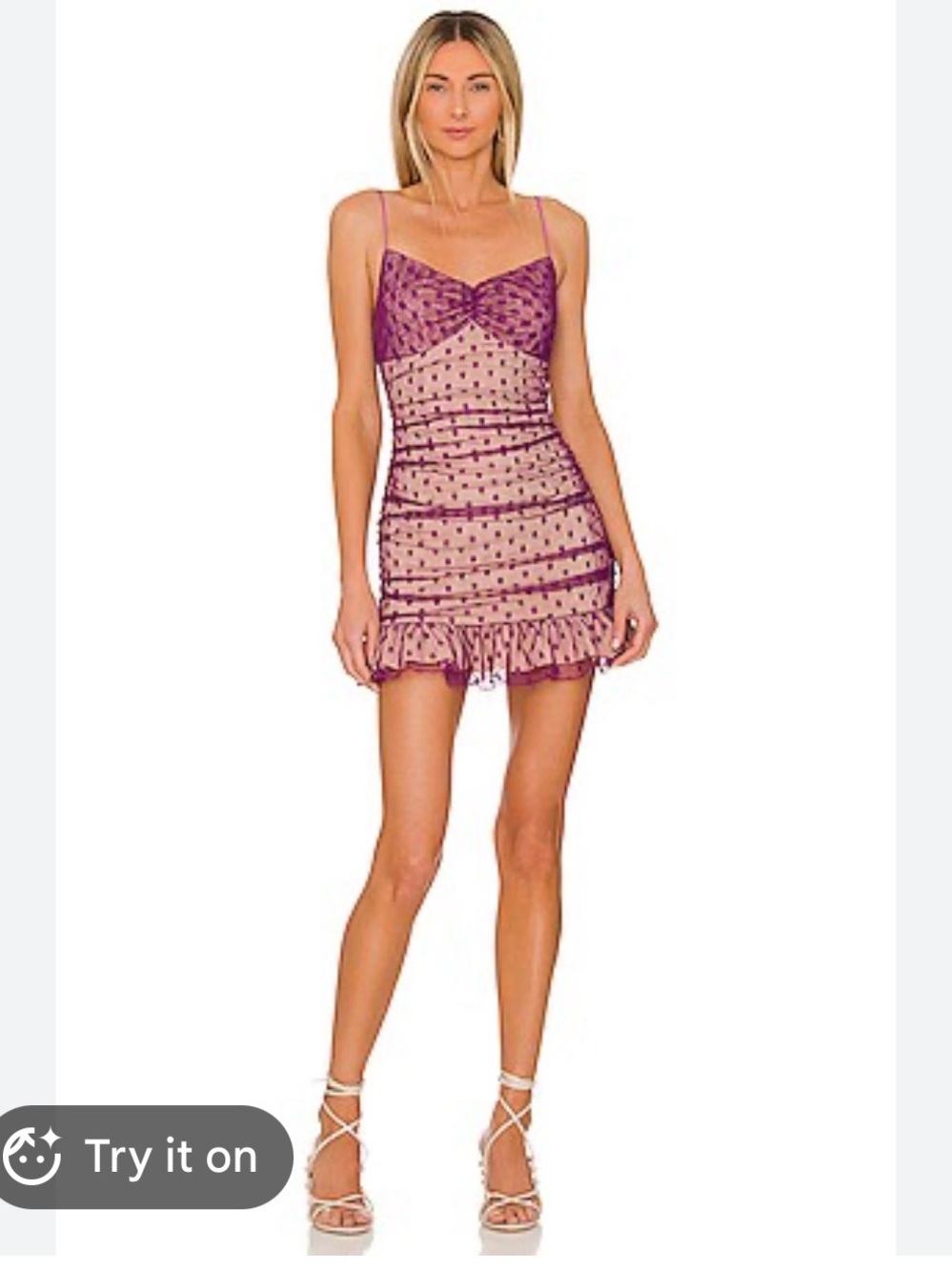 MORE TO COME Elena Purple Polka Dot Mesh Ruffle Mini Dress Revolve Size XL